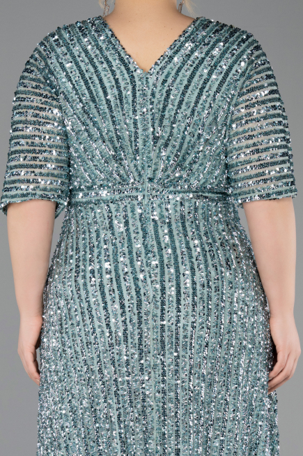 Long Mint Scaly Plus Size Evening Gown ABU5846