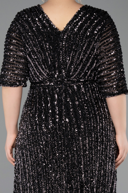 Long Black Scaly Plus Size Evening Gown ABU5846