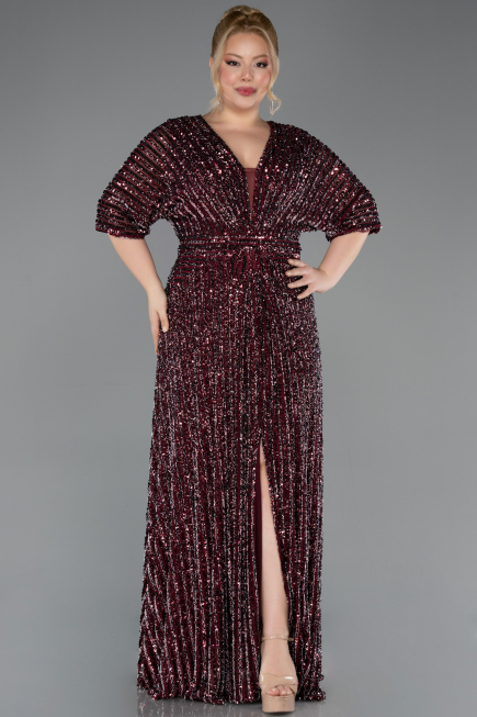 Long Burgundy Scaly Plus Size Evening Gown ABU5846
