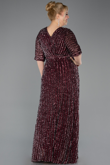 Long Burgundy Scaly Plus Size Evening Gown ABU5846