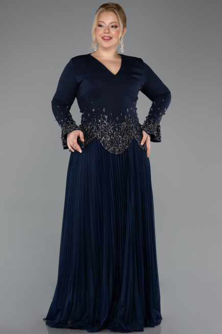 Long Navy Blue Plus Size Evening Dress ABU5848