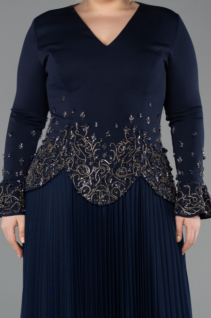 Long Navy Blue Plus Size Evening Dress ABU5848