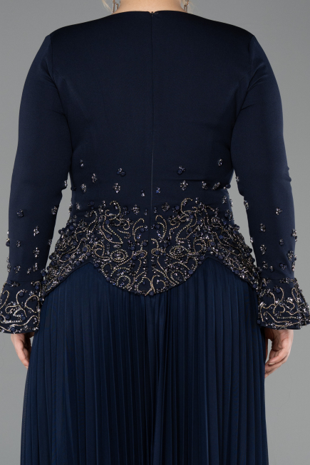 Long Navy Blue Plus Size Evening Dress ABU5848