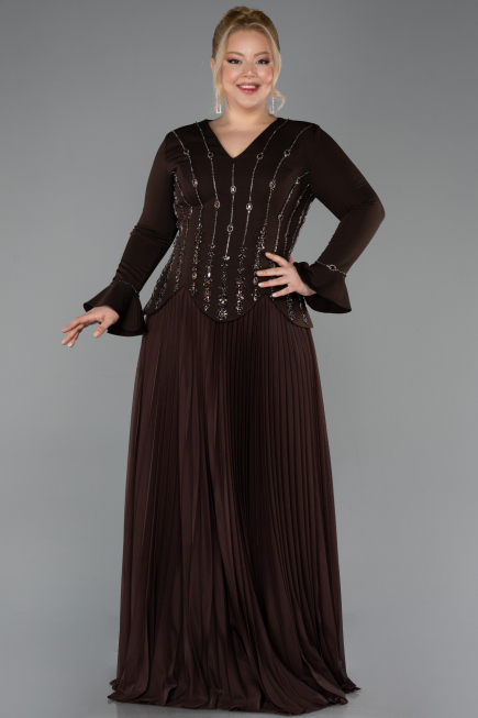Long Brown Plus Size Evening Dress ABU5849
