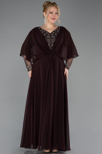 Long Brown Chiffon Plus Size Evening Dress ABU5850