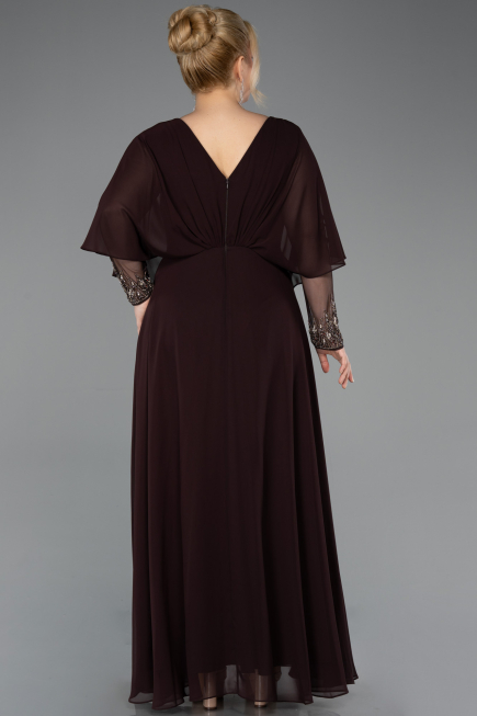 Long Brown Chiffon Plus Size Evening Dress ABU5850