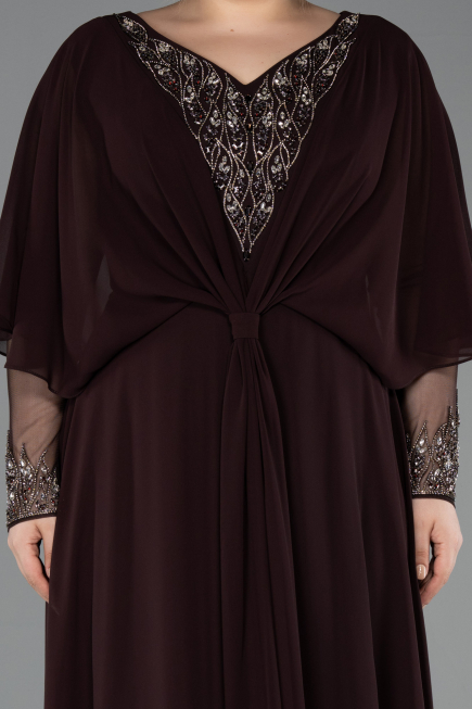 Long Brown Chiffon Plus Size Evening Dress ABU5850