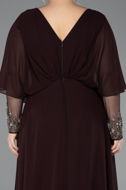 Long Brown Chiffon Plus Size Evening Dress ABU5850