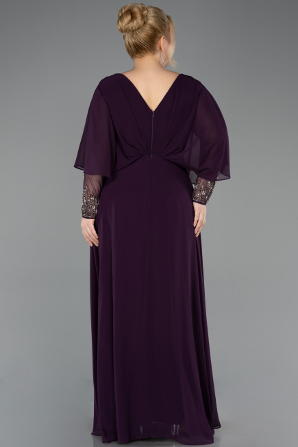 Long Purple Chiffon Plus Size Evening Dress ABU5850