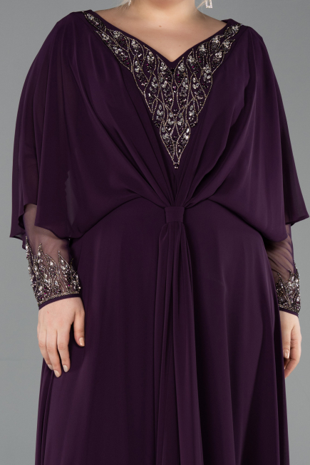 Long Purple Chiffon Plus Size Evening Dress ABU5850