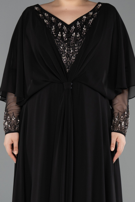 Long Black Chiffon Plus Size Evening Dress ABU5850