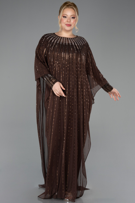 Long Brown Plus Size Evening Dress ABU5851