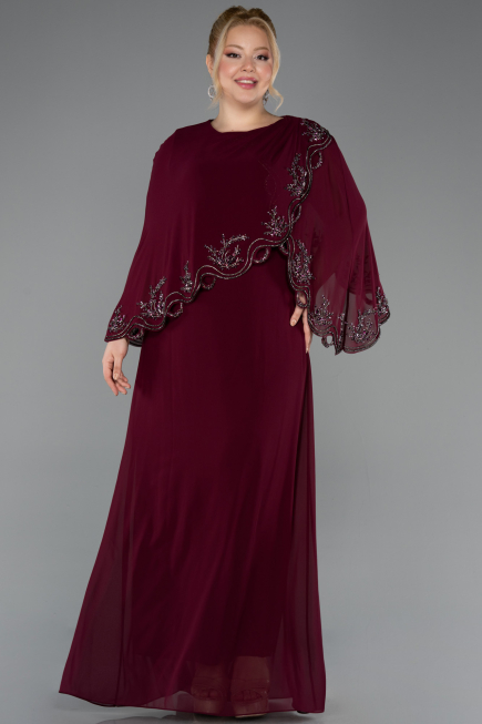 Long Plum Chiffon Plus Size Evening Gown ABU5852