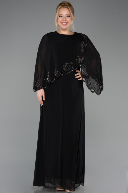 Long Black Chiffon Plus Size Evening Gown ABU5852