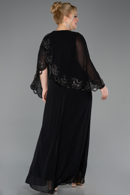 Long Black Chiffon Plus Size Evening Gown ABU5852