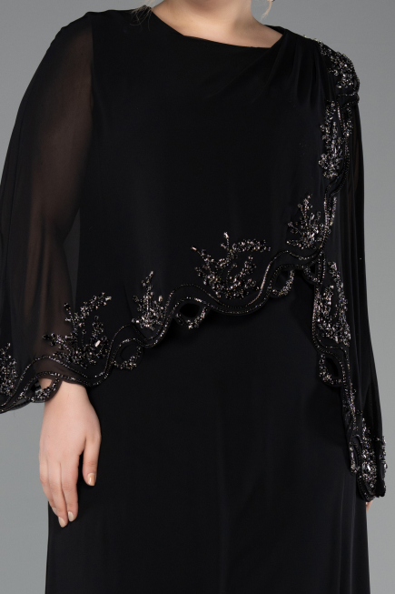 Long Black Chiffon Plus Size Evening Gown ABU5852
