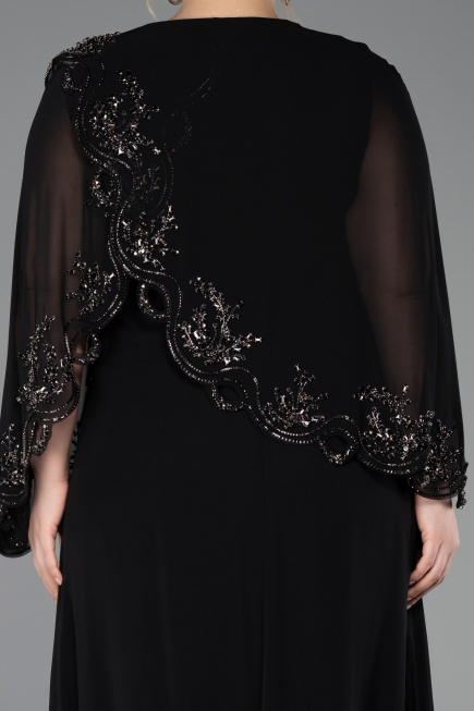 Long Black Chiffon Plus Size Evening Gown ABU5852