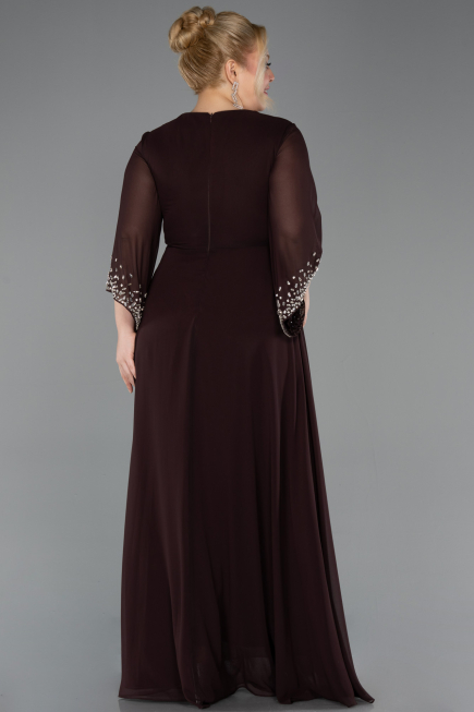 Long Brown Chiffon Plus Size Evening Dress ABU5853
