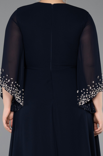 Long Navy Blue Chiffon Plus Size Evening Dress ABU5853