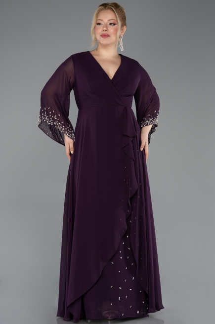 Long Purple Chiffon Plus Size Evening Dress ABU5853