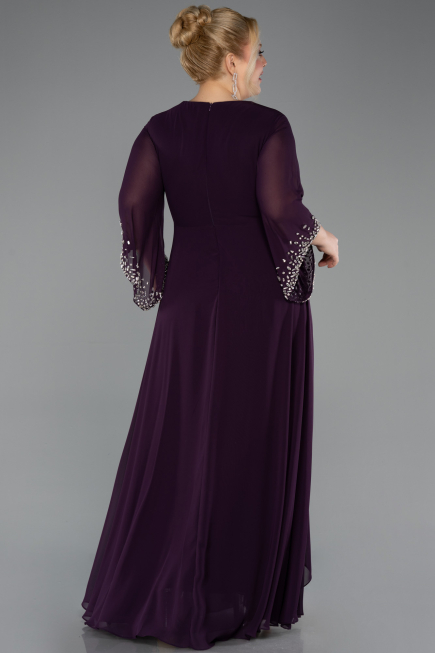 Long Purple Chiffon Plus Size Evening Dress ABU5853