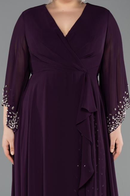 Long Purple Chiffon Plus Size Evening Dress ABU5853