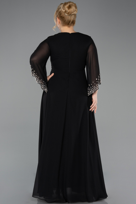 Long Black Chiffon Plus Size Evening Dress ABU5853