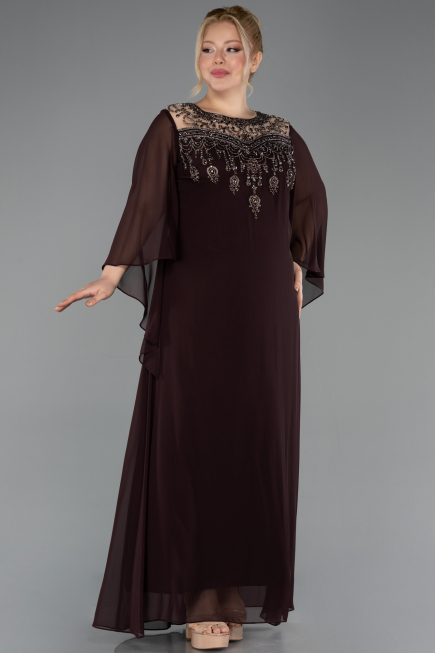 Long Brown Chiffon Formal Plus Size Dress ABU5854