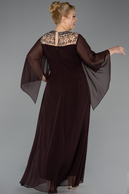 Long Brown Chiffon Formal Plus Size Dress ABU5854