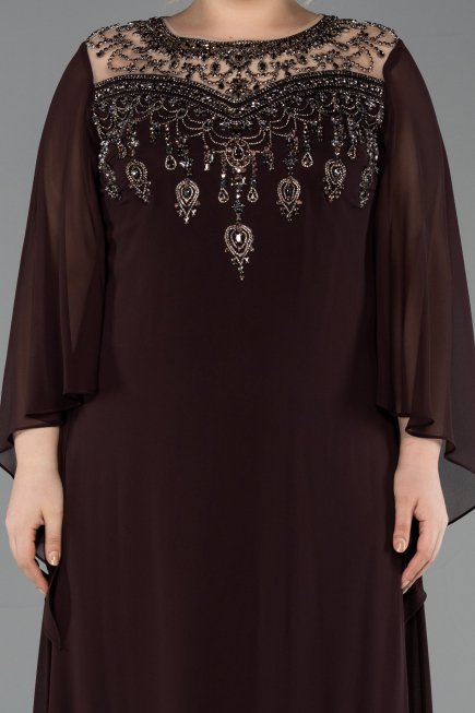 Long Brown Chiffon Formal Plus Size Dress ABU5854