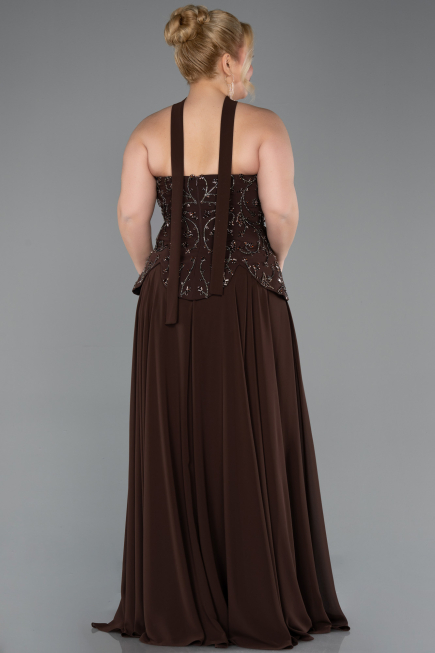 Long Brown Chiffon Plus Size Evening Dress ABU5855