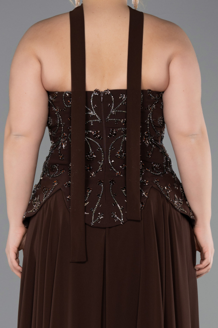 Long Brown Chiffon Plus Size Evening Dress ABU5855