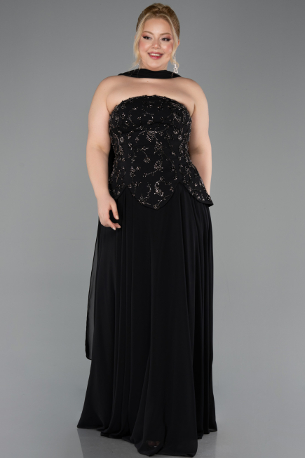 Long Black Chiffon Plus Size Evening Dress ABU5855