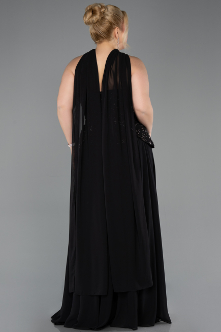 Long Black Chiffon Plus Size Evening Dress ABU5855