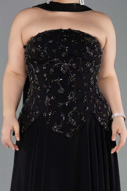 Long Black Chiffon Plus Size Evening Dress ABU5855