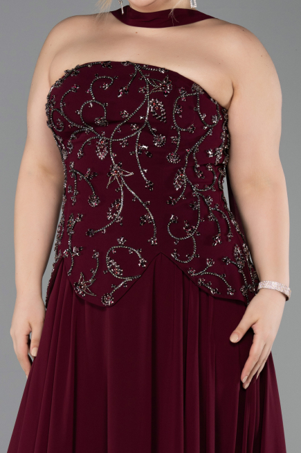 Cherry Colored Long Chiffon Plus Size Evening Dress ABU5855