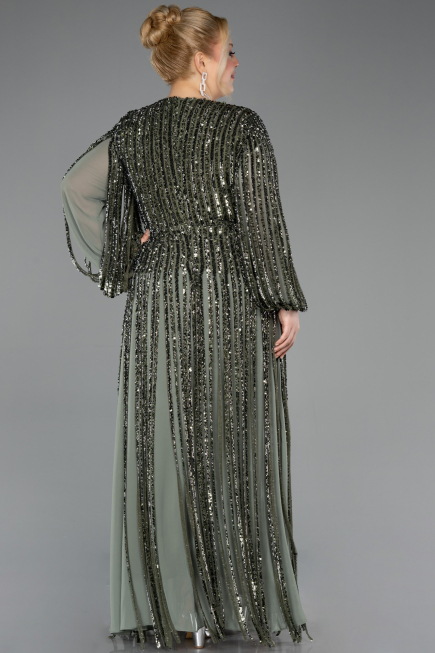 Long Olive Drab Scaly Formal Plus Size Dress ABU5857