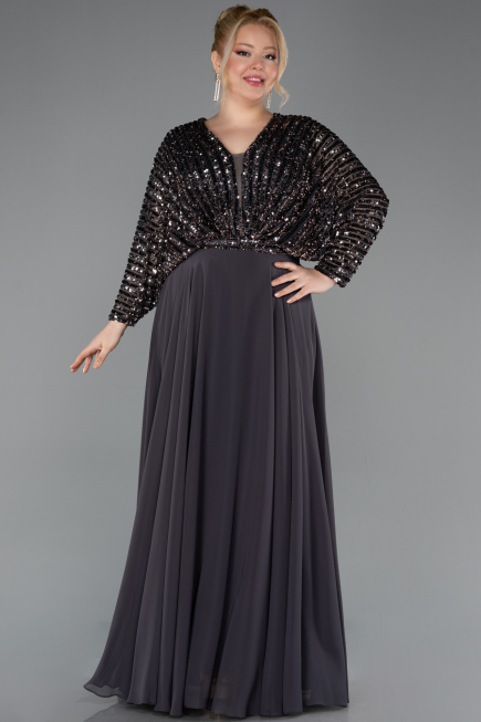 Long Anthracite Chiffon Formal Plus Size Dress ABU5859