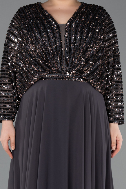 Long Anthracite Chiffon Formal Plus Size Dress ABU5859