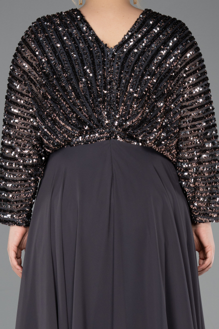 Long Anthracite Chiffon Formal Plus Size Dress ABU5859