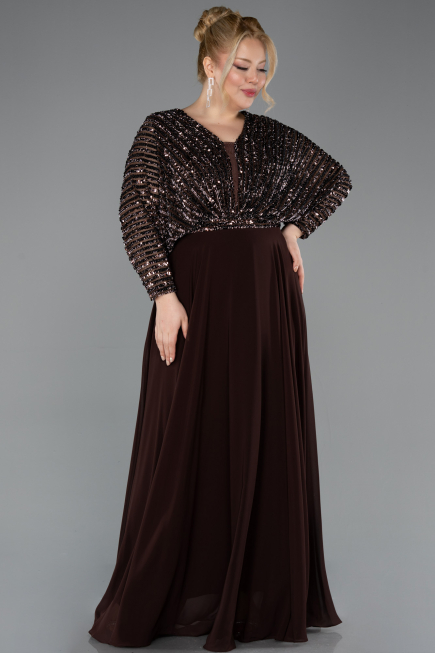 Long Brown Chiffon Formal Plus Size Dress ABU5859