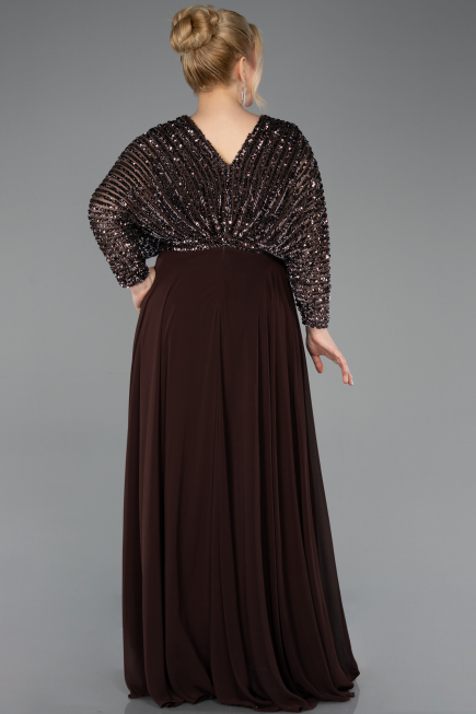 Long Brown Chiffon Formal Plus Size Dress ABU5859