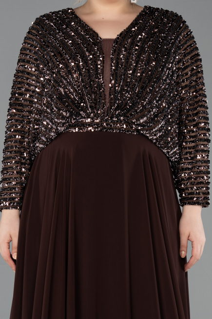 Long Brown Chiffon Formal Plus Size Dress ABU5859