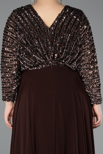 Long Brown Chiffon Formal Plus Size Dress ABU5859