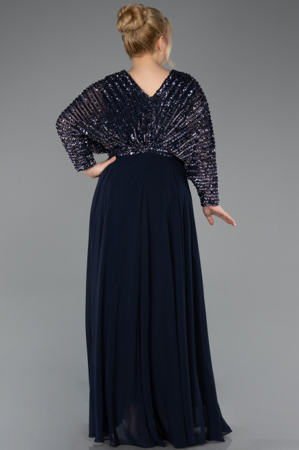 Long Navy Blue Chiffon Formal Plus Size Dress ABU5859
