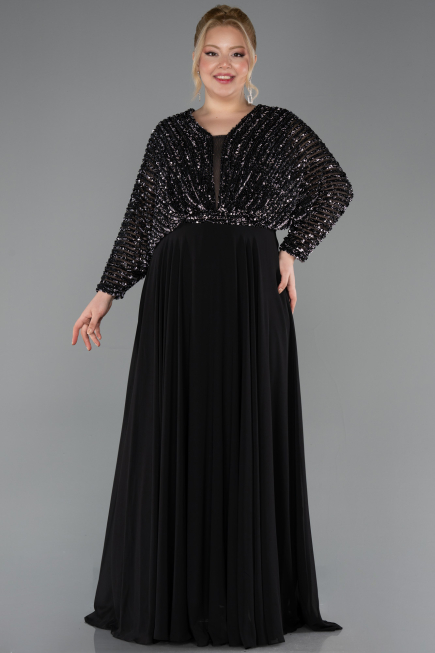 Long Black Chiffon Formal Plus Size Dress ABU5859