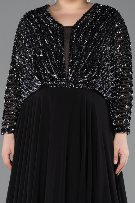 Long Black Chiffon Formal Plus Size Dress ABU5859