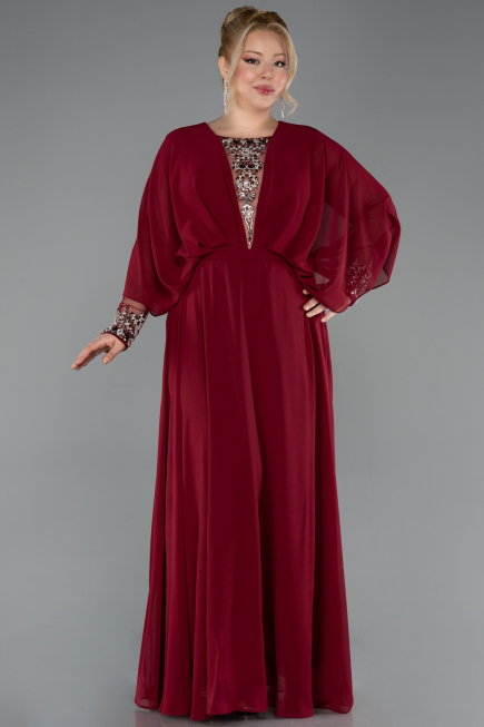 Long Burgundy Chiffon Formal Plus Size Dress ABU5860