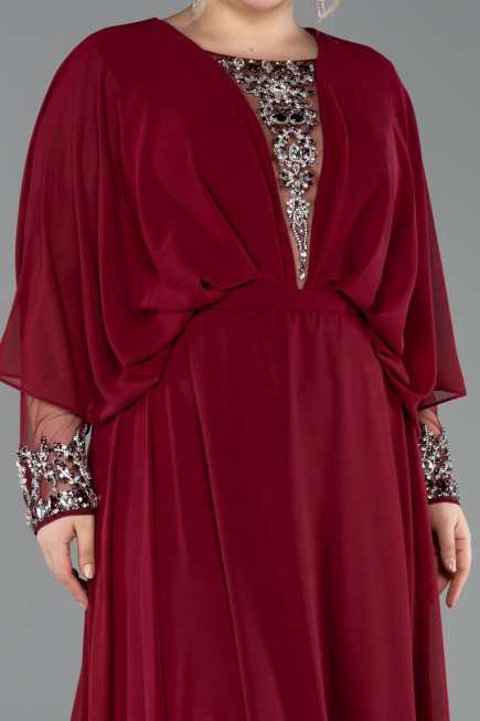 Long Burgundy Chiffon Formal Plus Size Dress ABU5860