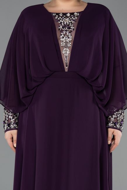 Long Plum Chiffon Formal Plus Size Dress ABU5860